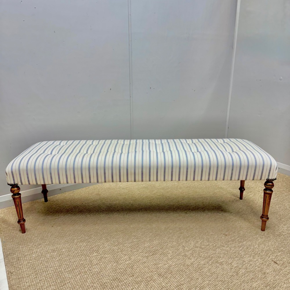 5 ft buttoned stool on walnut legs View II