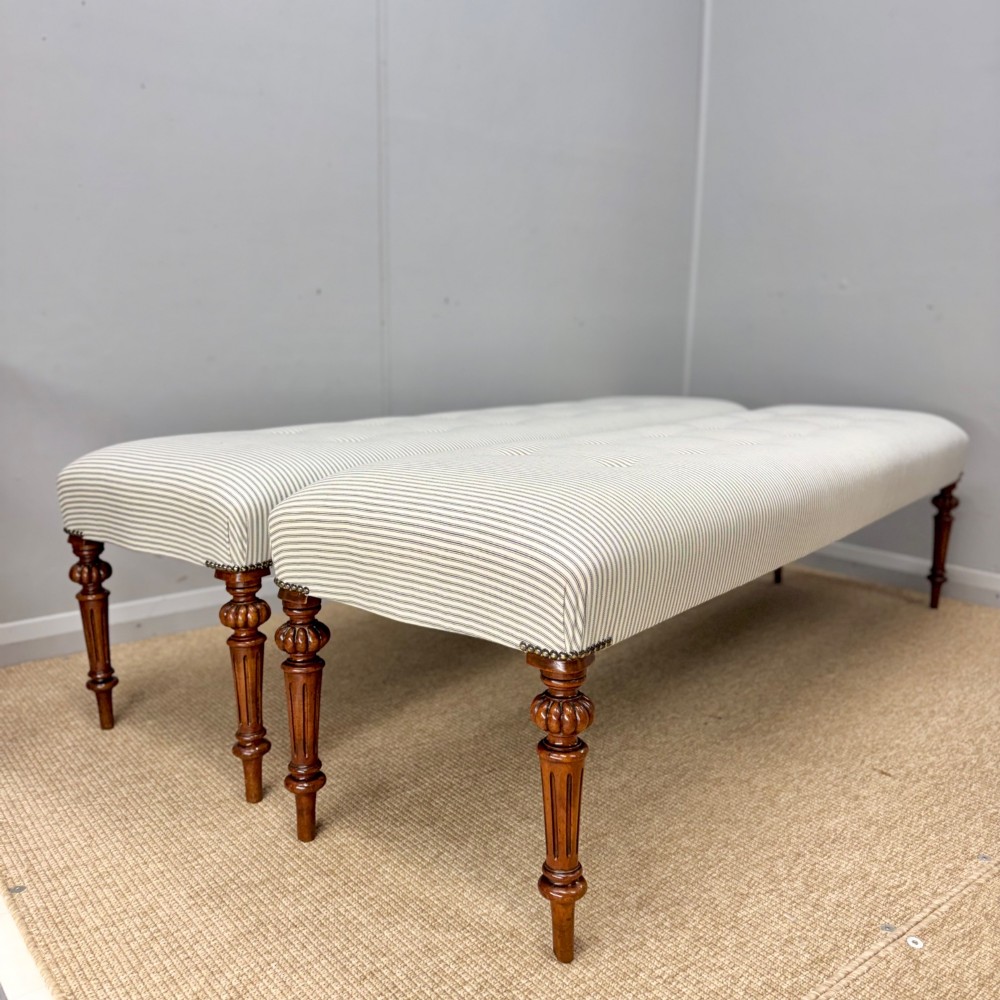 Pair of 19th century 6ft long buttoned stools