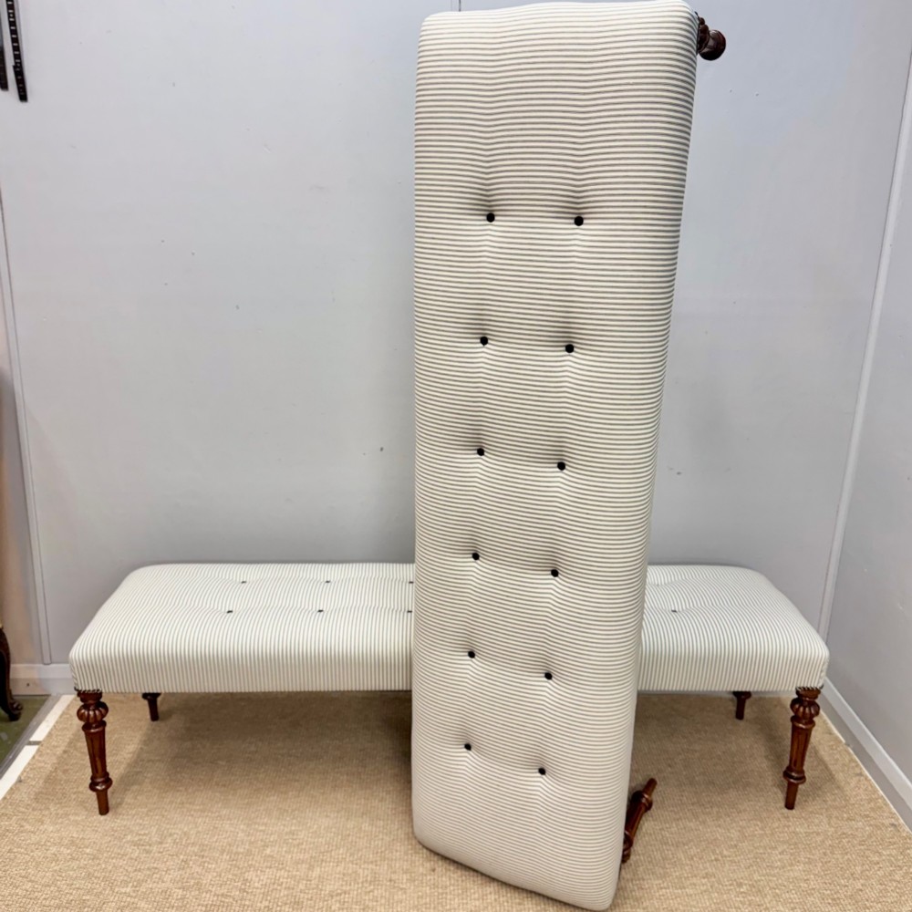 Pair of 19th century 6ft long buttoned stools View II