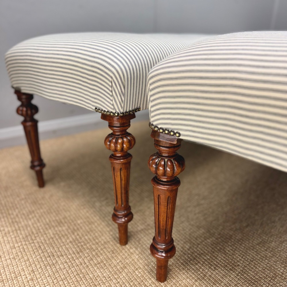 Pair of 19th century 6ft long buttoned stools View III