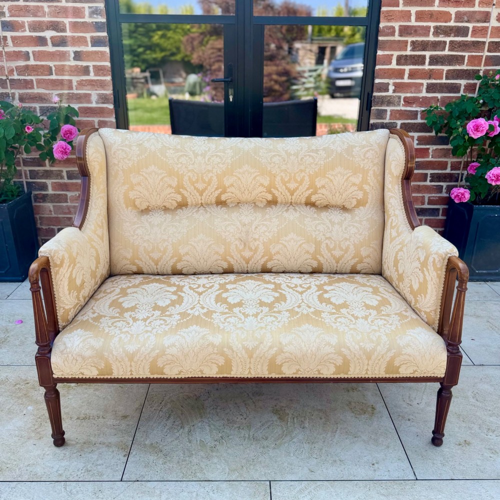 Quality Edwardian 2 seater inlaid wing sofa