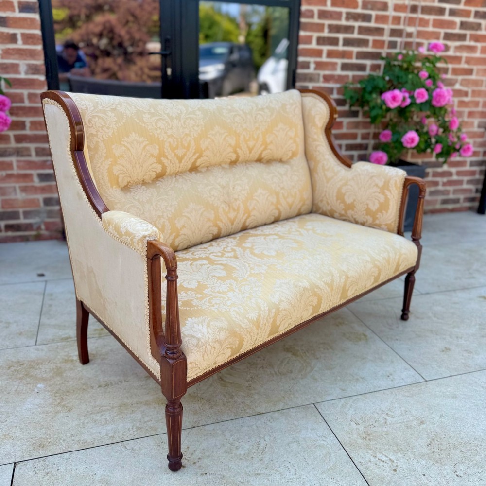Quality Edwardian 2 seater inlaid wing sofa View II