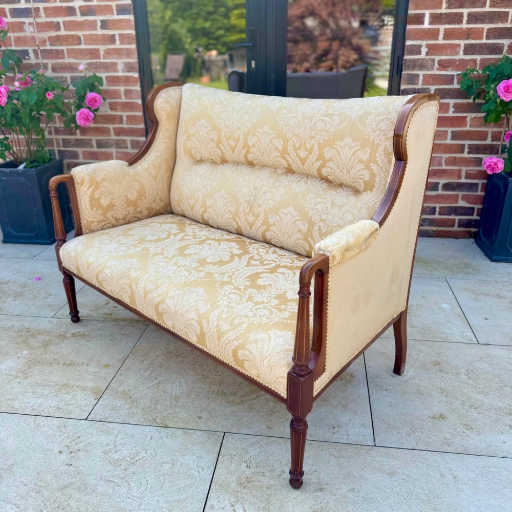Quality Edwardian 2 seater inlaid wing sofa View VI