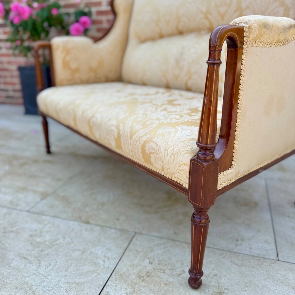 Quality Edwardian 2 seater inlaid wing sofa View VII