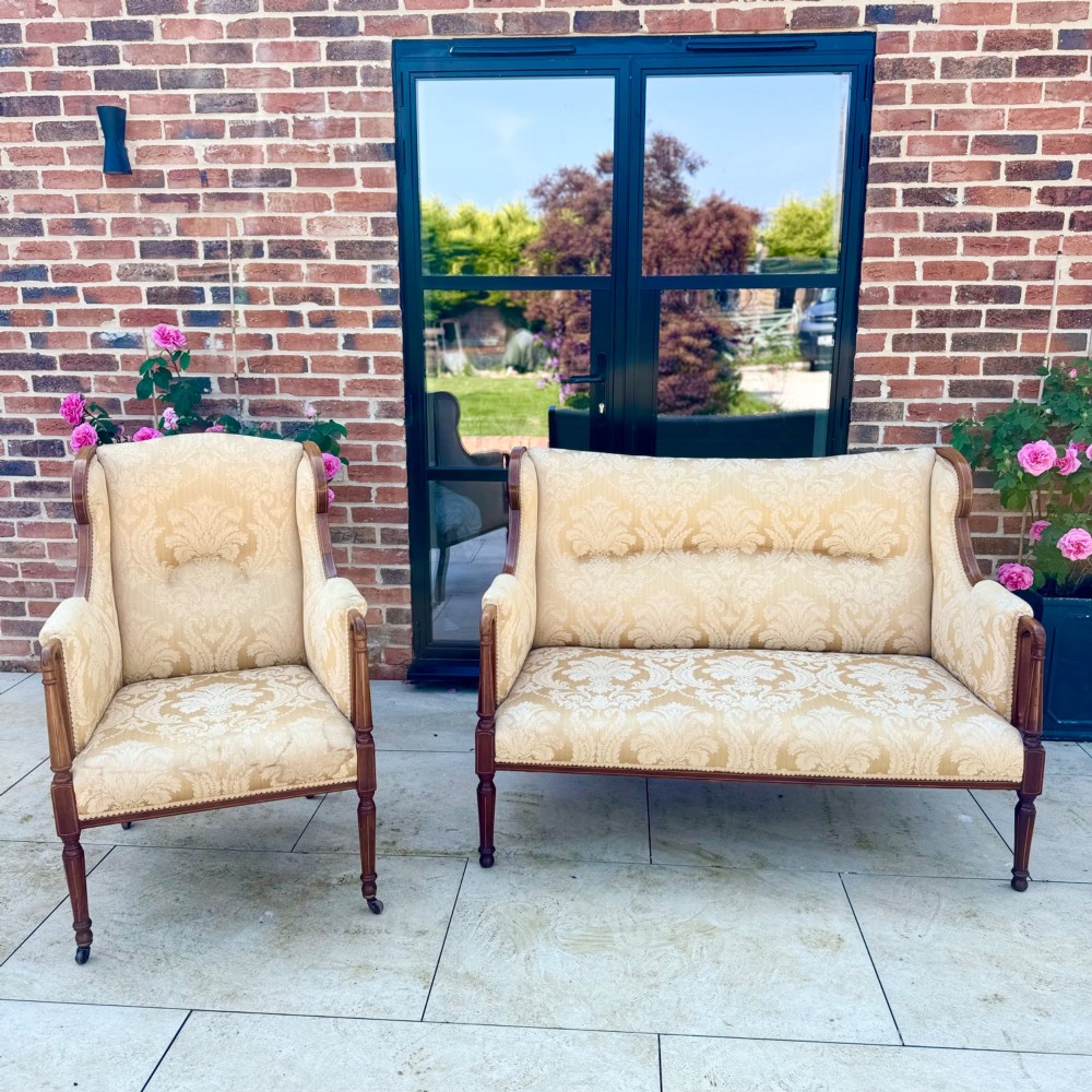 Quality Edwardian 2 seater inlaid wing sofa View IX