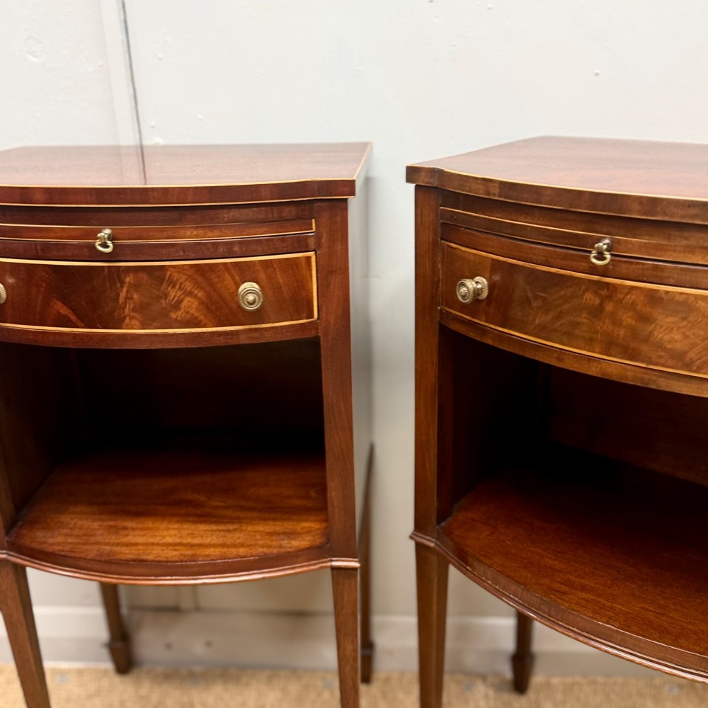 Pair of bow front inlaid bedside tables View IV