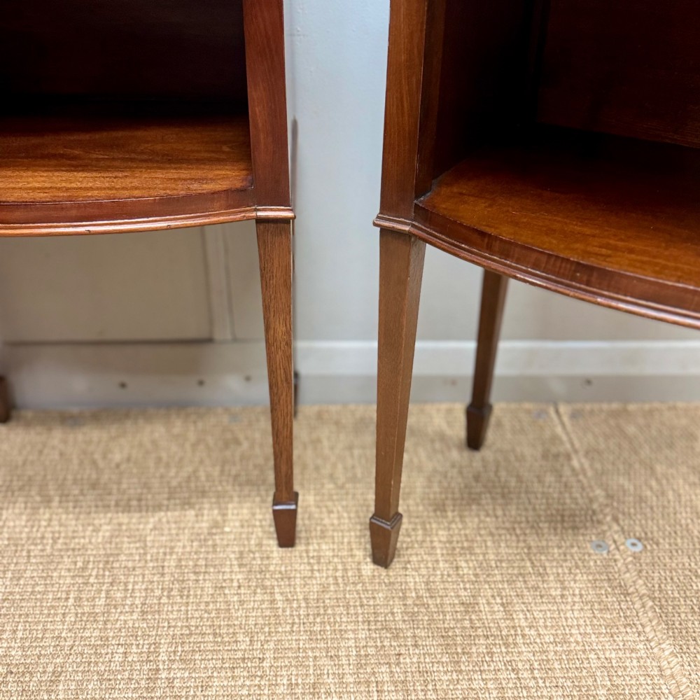 Pair of bow front inlaid bedside tables View V