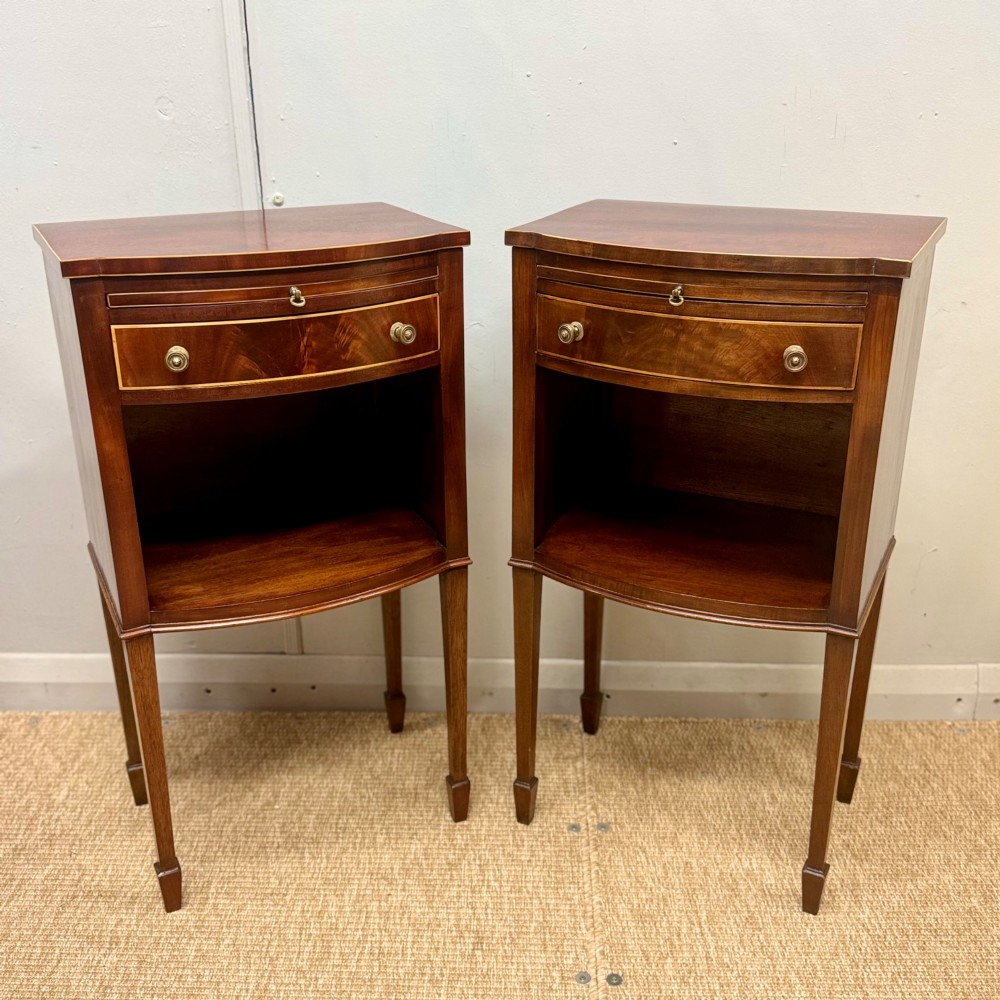 Pair of bow front inlaid bedside tables View VI