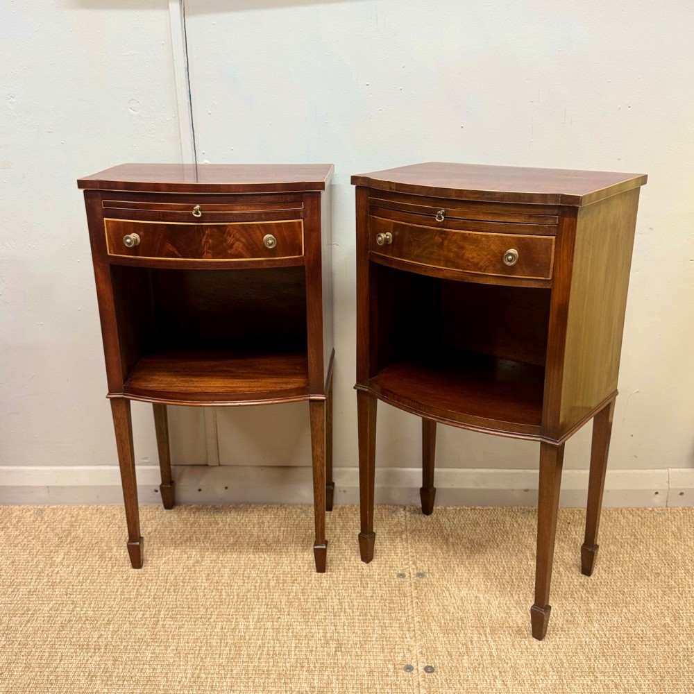 Pair of bow front inlaid bedside tables View VIII
