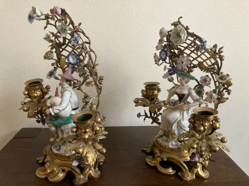MEISSEN PAIR OF MUSICIANS SEATED IN ORMOLU CANDELABRA 18TH CENTURY - ADDITIONAL PHOTO 7
