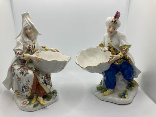 MEISSEN TURKISH PAIR HOLDING SWEETMEAT TABLE SALT BOWLS 18TH CENTURY - ADDITIONAL PHOTO 2