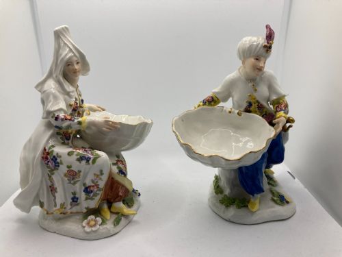MEISSEN TURKISH PAIR HOLDING SWEETMEAT TABLE SALT BOWLS 18TH CENTURY - ADDITIONAL PHOTO 3