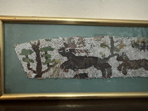 FRAMED BEADWORK FRAGMENT 'ROYAL HUNTING' SCENE 17TH CENTURY - ADDITIONAL PHOTO 1