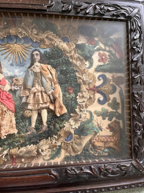 STUMPWORK EMBROIDERY KING CHARLES II AND HIS FAVOURITE MISTRESS 17TH CENTURY - ADDITIONAL PHOTO 2