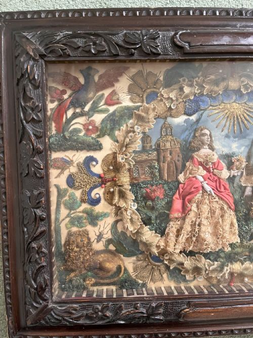 STUMPWORK EMBROIDERY KING CHARLES II AND HIS FAVOURITE MISTRESS 17TH CENTURY - ADDITIONAL PHOTO 3