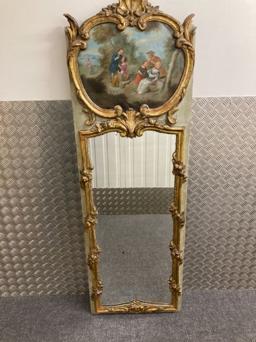 18TH CENTURY FRENCH PAINTED AND PARCELGILT TRUMEAU MIRROR - ADDITIONAL PHOTO 1