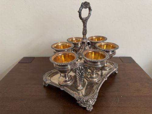 GEORGIAN STERLING SILVER EGG CRUET STAND BY WILLIAM BURWASH LONDON 1820 - ADDITIONAL PHOTO 3