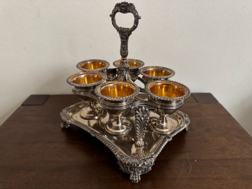 GEORGIAN STERLING SILVER EGG CRUET STAND BY WILLIAM BURWASH LONDON 1820 - ADDITIONAL PHOTO 4