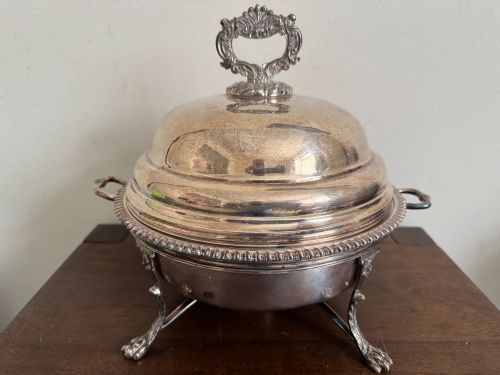 GEORGE III STERLING SILVER SUPPER DISH COVER LAMPSTAND LONDON 1818