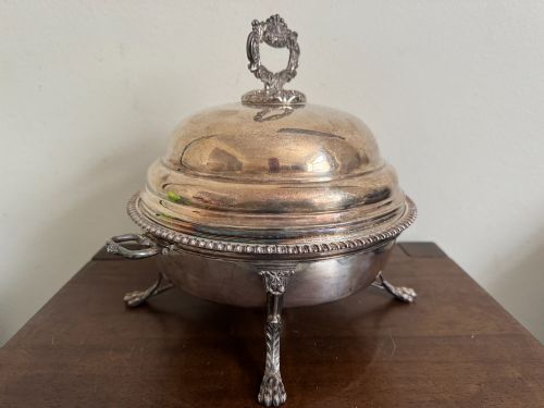 GEORGE III STERLING SILVER SUPPER DISH COVER LAMPSTAND LONDON 1818 - ADDITIONAL PHOTO 3