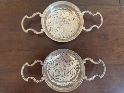 Matched Pair George III Sterling Silver Lemon Strainers, David Hennell, London