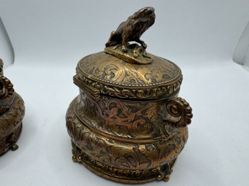 PAIR GILTMETAL JEWELLERY CASKETS WITH DOG FINIALS C1880 - ADDITIONAL PHOTO 14