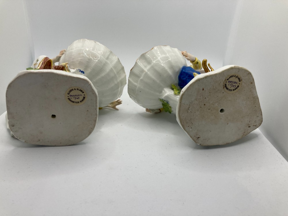 A pair of 18th-century Meissen hard-paste porcelain figures wearing Ottoman garments, each holding a scallop shell-shaped dish. View XIV