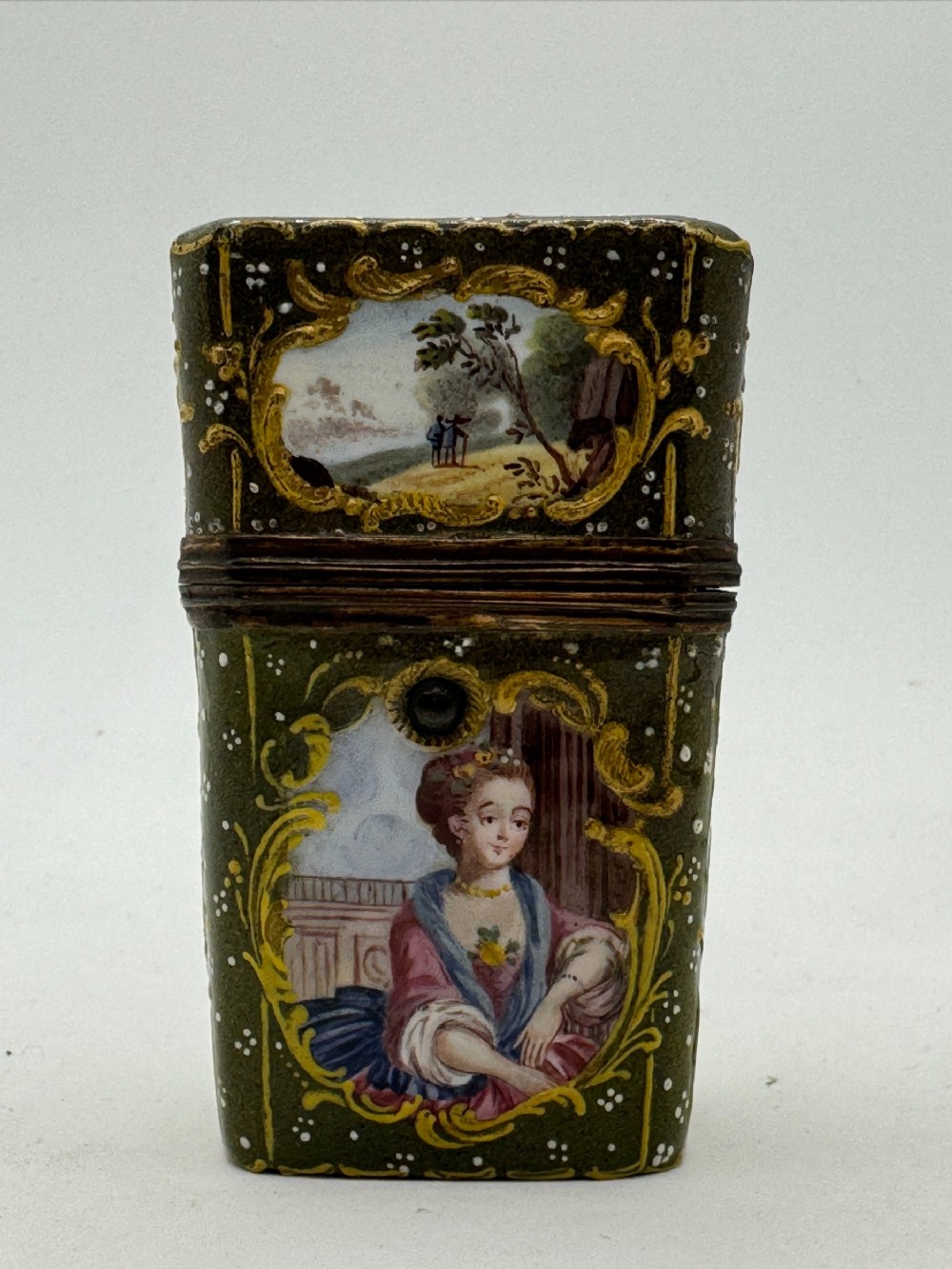 18th Century English Enamel Etui with Scent Bottles