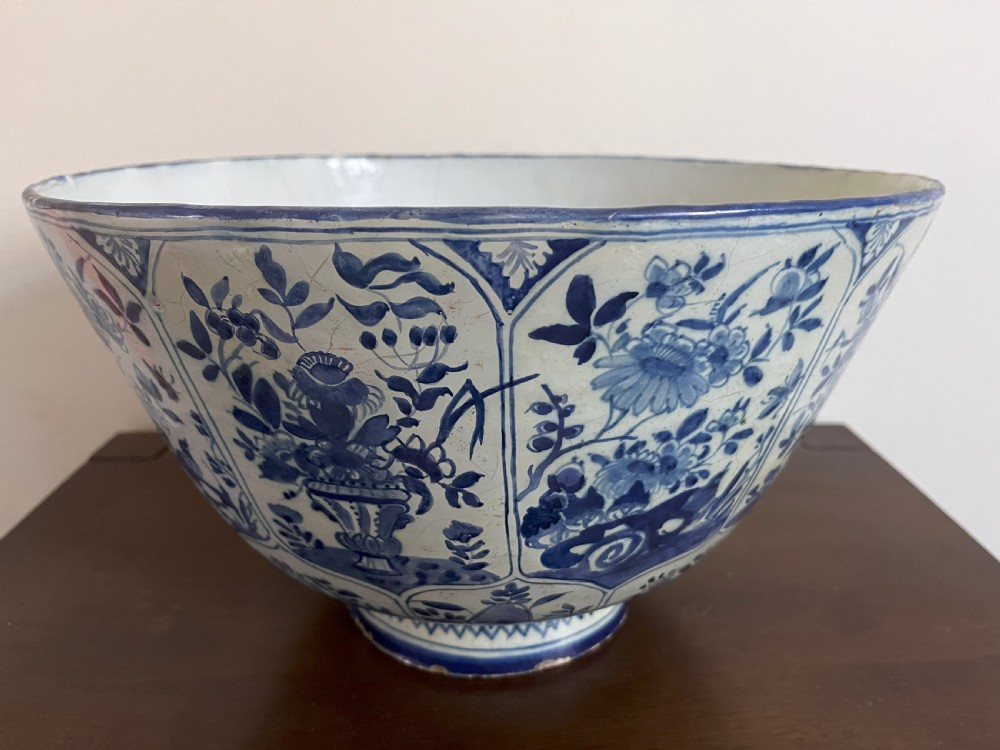 Large Delft Blue And White Punch Bowl - 18th Century