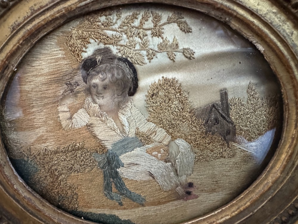 Pair of Georgian Silk Handstitched Oval Panels View IV