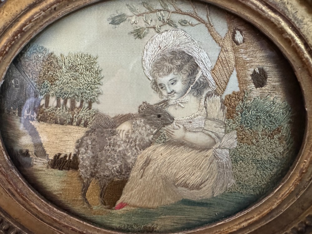 Pair of Georgian Silk Handstitched Oval Panels View V