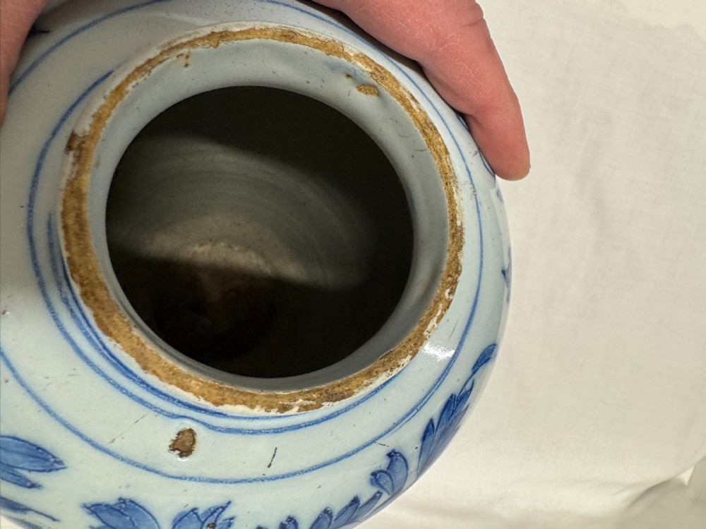 A blue and white tin-glazed earthenware baluster vase hand-painted with large floral and foliage motifs. View XVI