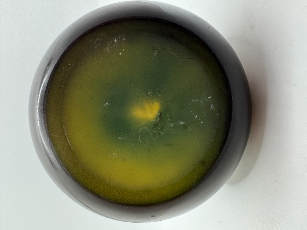 An Art Nouveau pear-shaped cameo glass vase featuring blue and green acid-etched floral motifs over a yellow background. View XV