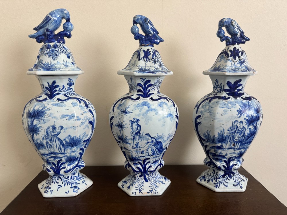 18th Century Delft Jars And Lids (Set of 3) 