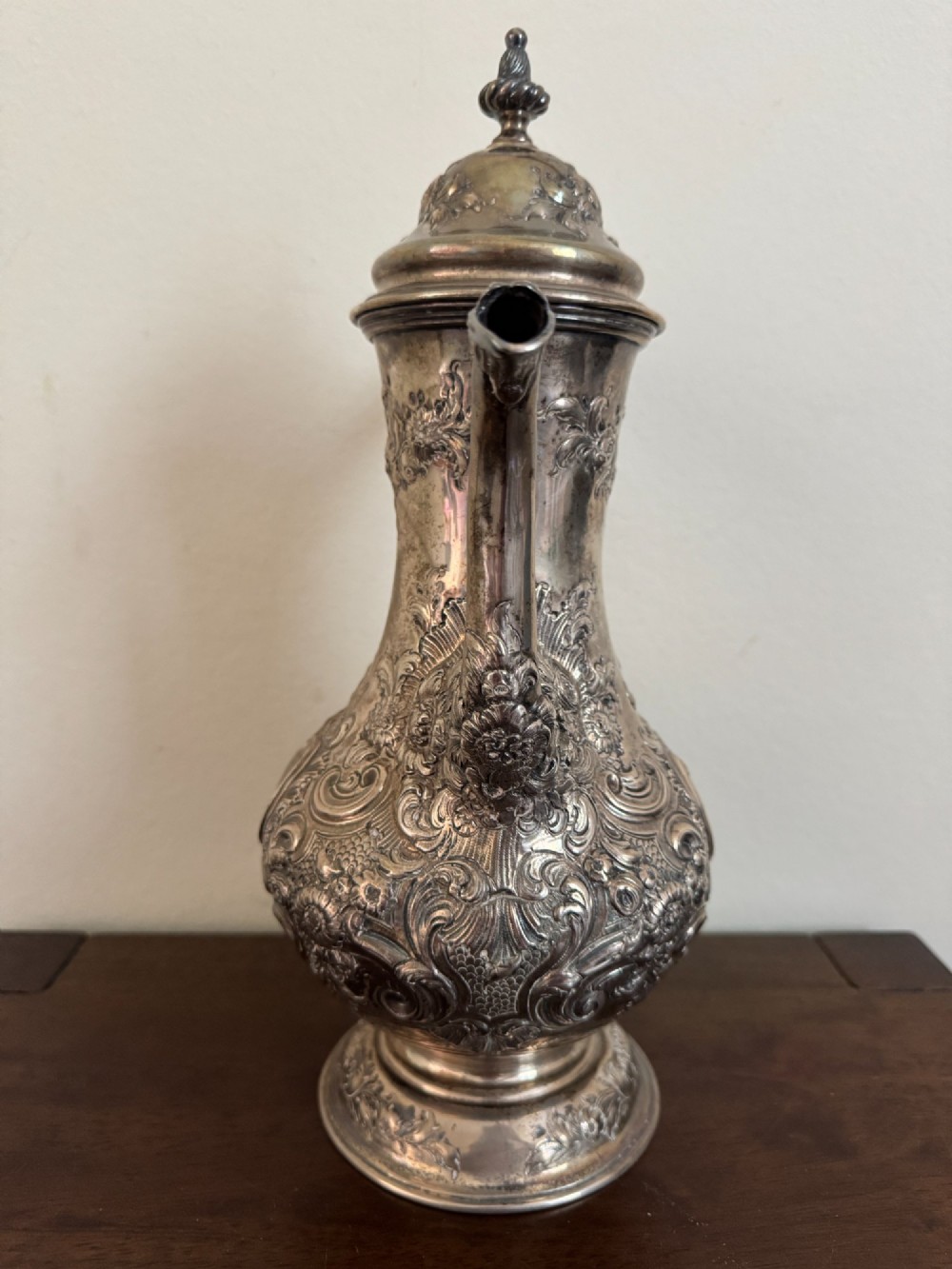 George III Armorial Silver Coffee Pot, London 1777 View II