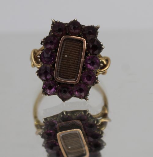 Victorian Mourning Ring with 12 Glass Stones
