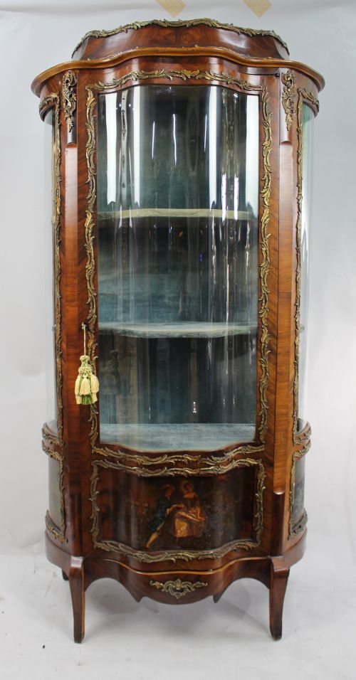 Antique French Serpentine Vernis Martin Display Cabinet