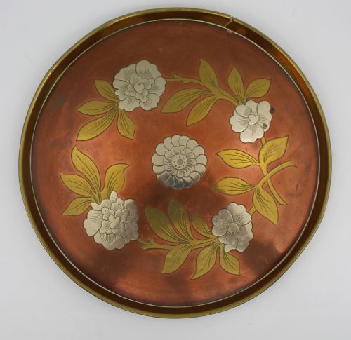 japanese mixed metal tray with floral inlay meiji period - CATEGORY: ANTIQUE METAL - DATED 1900