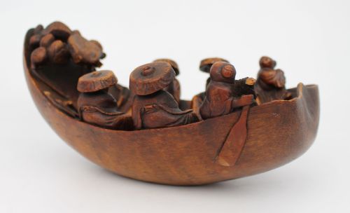 antique chinese rootwood boat carving late qing dynasty - CATEGORY: ANTIQUE SCULPTURES - DATED 1890