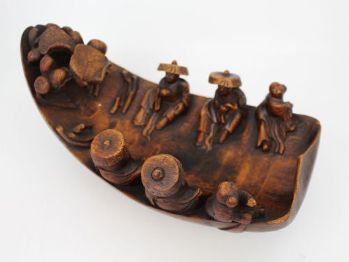 ANTIQUE CHINESE ROOTWOOD BOAT CARVING LATE QING DYNASTY - ADDITIONAL PHOTO 4