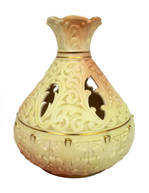 locke co worcester blush ivory pot pourri vase c1900 - CATEGORY: ANTIQUE VASES - DATED 1900