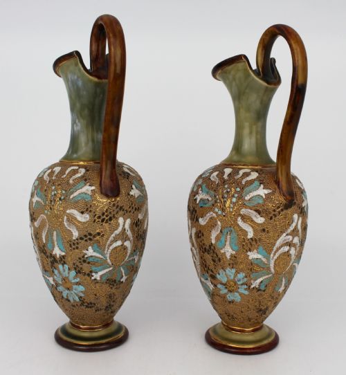 PAIR OF EDWARDIAN ART NOUVEAU DOULTON SLATERS STONEWARE EWERS - ADDITIONAL PHOTO 2