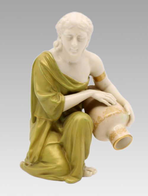 ROYAL WORCESTER PORCELAIN FIGURE KNEELING WATER CARRIER BY JAMES HADLEY C1910 - ADDITIONAL PHOTO 3