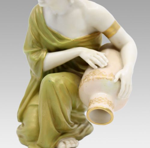 ROYAL WORCESTER PORCELAIN FIGURE KNEELING WATER CARRIER BY JAMES HADLEY C1910 - ADDITIONAL PHOTO 4