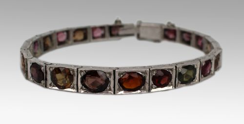 antique russian garnet tourmaline engraved silver bracelet c1890 - CATEGORY: ANTIQUE JEWELLERY - DATED 1890