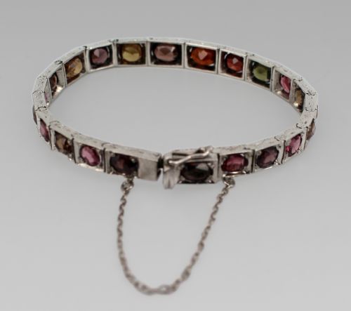 ANTIQUE RUSSIAN GARNET TOURMALINE ENGRAVED SILVER BRACELET C1890 - ADDITIONAL PHOTO 4