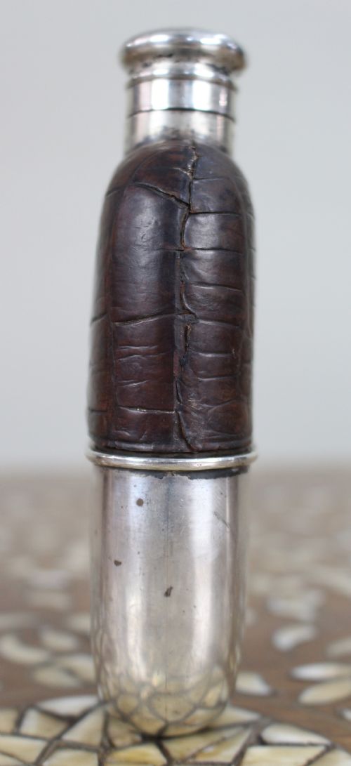 ANTIQUE VICTORIAN SILVER LEATHER HIP FLASK BIRMINGHAM 189091 - ADDITIONAL PHOTO 2