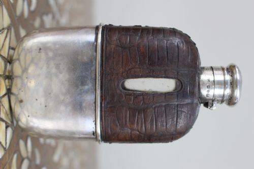 ANTIQUE VICTORIAN SILVER LEATHER HIP FLASK BIRMINGHAM 189091 - ADDITIONAL PHOTO 3