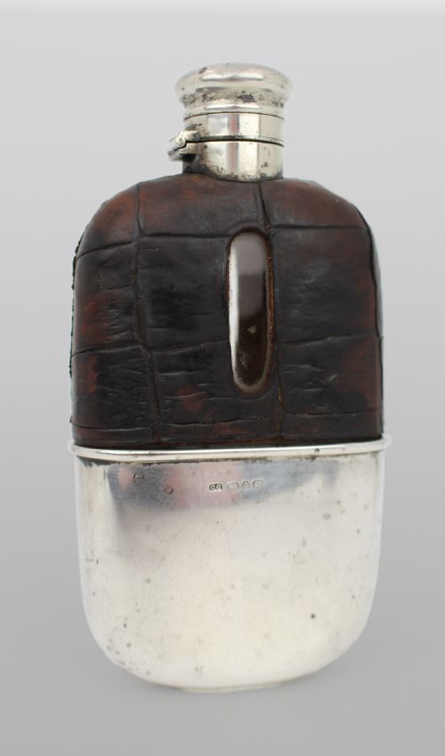 ANTIQUE VICTORIAN SILVER LEATHER HIP FLASK BIRMINGHAM 189091 - ADDITIONAL PHOTO 5