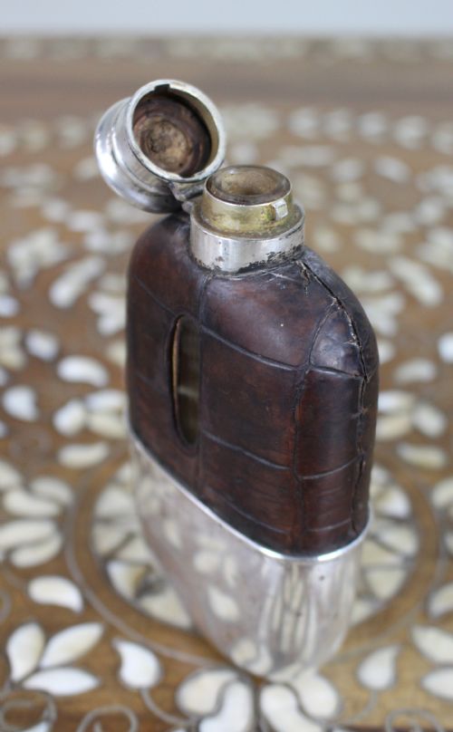ANTIQUE VICTORIAN SILVER LEATHER HIP FLASK BIRMINGHAM 189091 - ADDITIONAL PHOTO 7